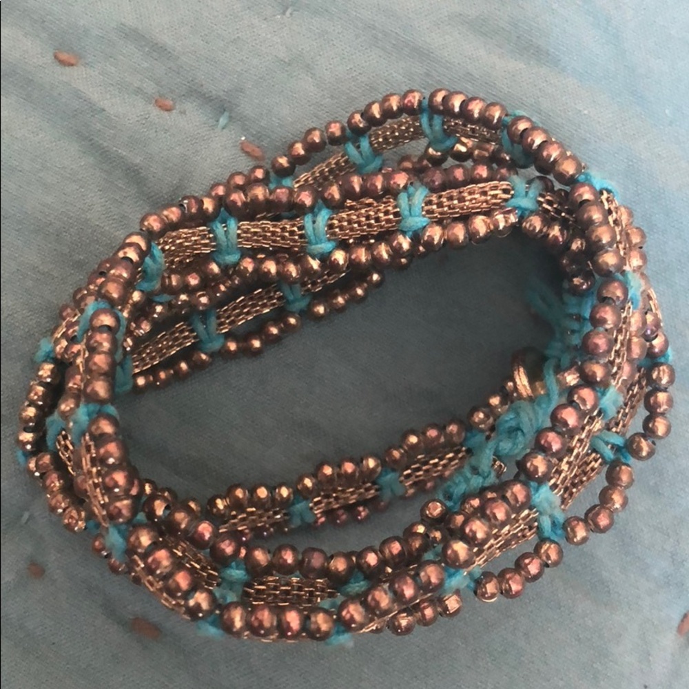 Gold and teal wrap bracelet